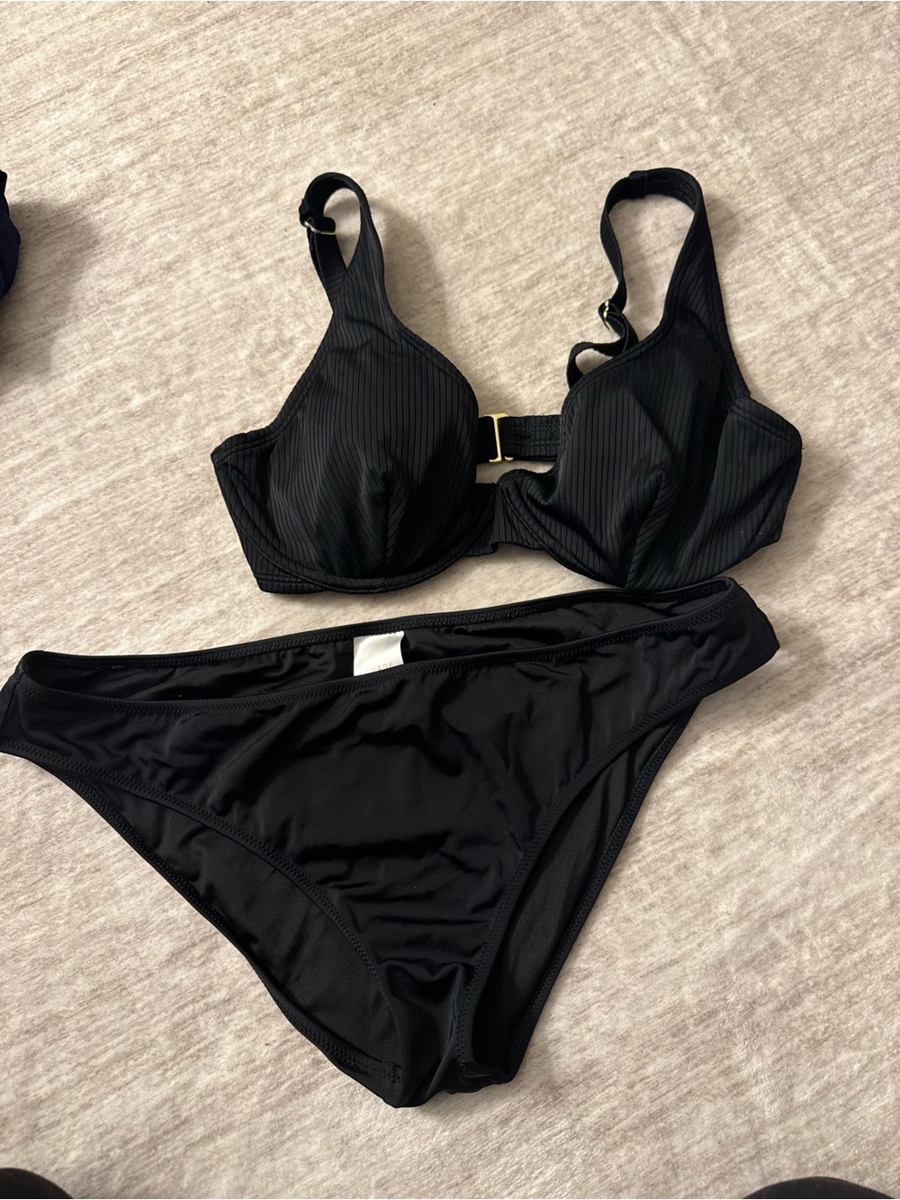 Shade & Shore Black Ribbed Underwire Bikini Set